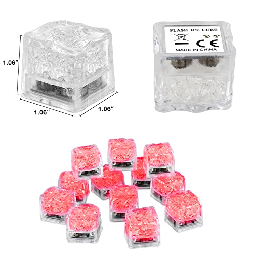Cubos de hielo LED rojo con luz activada por líquido 12 pcs miniatura 3