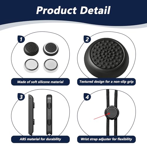 10 Pièces Kit Dragonne pour Switch JoyCon, 2 Wrist Strap Réglables + 8 Capuchons Joystick Antidérapants, Bracelet de Sécurité Élastique Contrôleur Protection Meilleure Prise en Main Jeu Sport Fitness – vue 2