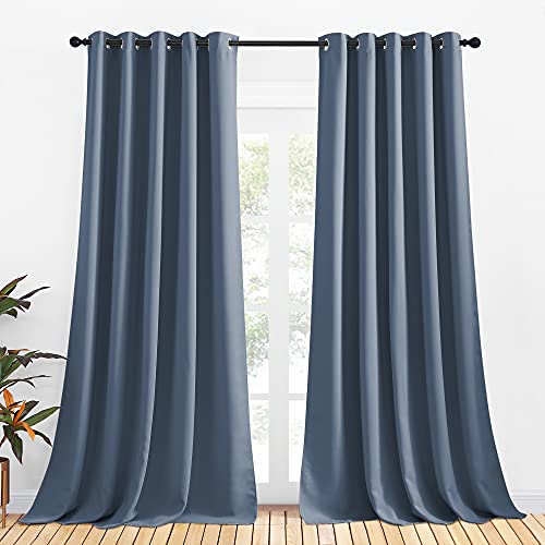 NICETOWN Stone Blue Thermal Insulated Curtains Blackout Draperies, Set of 2, 34 by 40 inches Long, Window Treatment Solid Grommet Room Darkening Drape Panels for Bedroom Stone Blue 34"W x 40