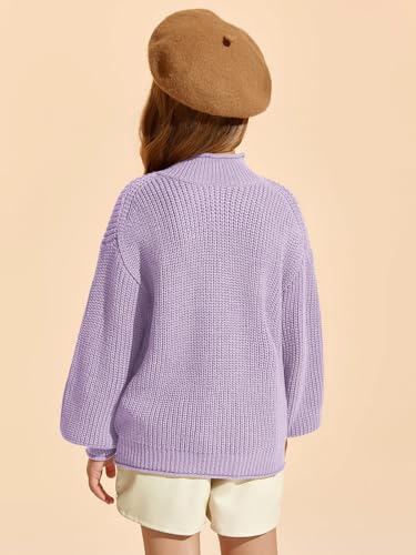 Image of rrhss Girls Mock Neck Loose Knit Sweaters Kids Long Sleeve Slouchy Warm Cute Fashion Pullover Tops 5-14 Years