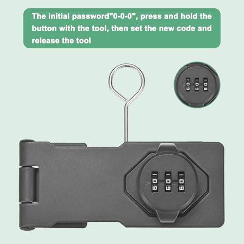 Image of M METERXITY Keyless Combination Lock, 4.3 inch Zinc Alloy Mechanical Password Twist Knob Hasp Locks Latch, 90 /180 Degree Barn Door Lock for Cabinet /Closet /Garage /Drawers /Garden /Bathroom [Gray]