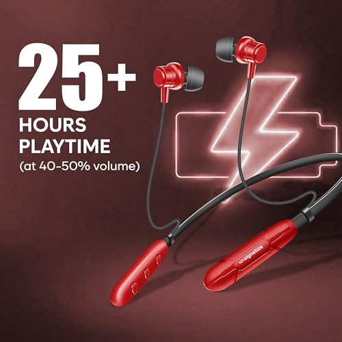 Image of Bluetooth Neckband Earphones, Bluetooth V5.4, 25+ Hours Playtime, C-Type Fast Charging Port, Multi-Function Integrated Controls, Red