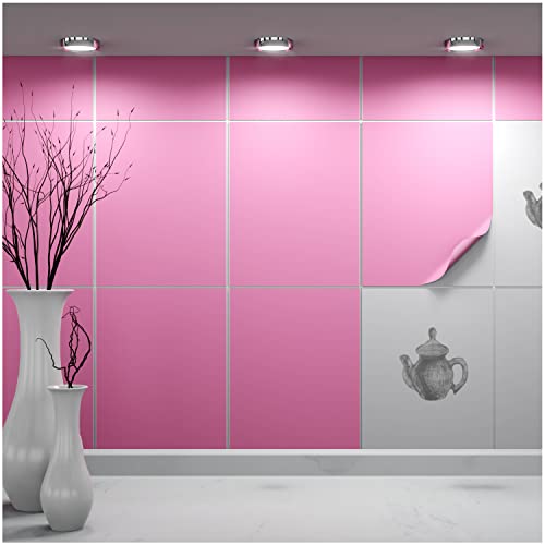 FoLIESEN Tile Sticker 20x25 cm (~ 8x10 Inch) - Tile Stickers for Bathroom & Kitchen - Pack of 4, Soft pink matt
