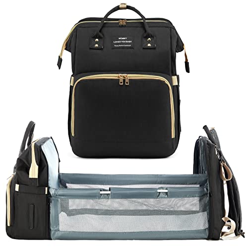 Image of REPIG Diaper Bag Backpack with Changing Station, Large Baby Diaper Bag, Multifunctional Travel Diaper Waterproof Backpack for Baby Boy & Girls, with Portable Diaper Pad, Black