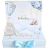 Luxury Baby Boy Memory Book Set – Keepsake Journal & Milestone Album from Pregnancy to Age 5 with Premium Gift Box, Storage Pouch & Keepsake Envelope – Baby Shower & Newborn Gift