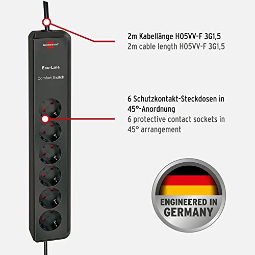 Regleta de enchufes con interruptor de pedal externo Brennenstuhl de 6 tomas y cable largo 3