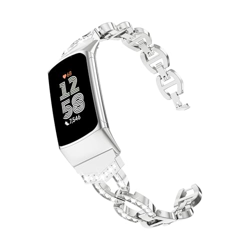 HQzon �L���L���u���X���b�g �h���b�V�[�o���h Fitbit Charge 6/Charge 5�Ή� ���߉\�ȃv���~�A�����^���X�g���b�v�����p�X�g���b�v �����p, �V���o�[, 20mm