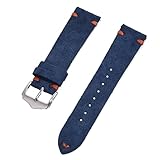 Generico Cinturino a sgancio rapido in pelle scamosciata vintage - Pelle morbida, misura universale per anse da 20 mm e 22 mm(Blue-Orange Line,22mm)