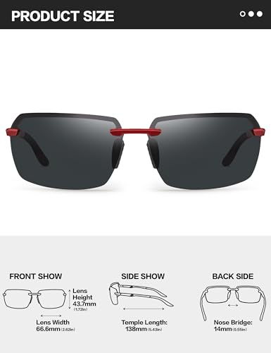 Image of BIRCEN Mens Polarized Sunglasses for Driving: Rimless UV Protection Sun Glasses with Al-Mg Frame for Fishing Traveling Golf
