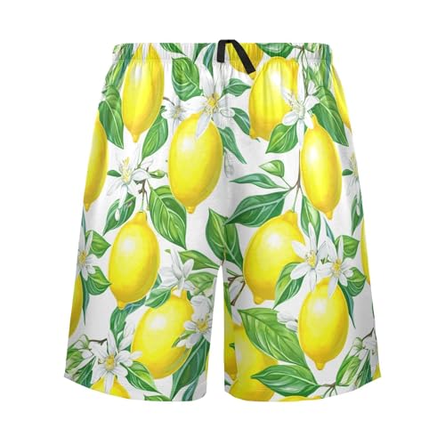 Lemon Leaves Yellow Pajama Shorts for Men Lounge Pants Lounge Pajama Bottoms Mens Sleeping Shorts with Pockets, S-XXL