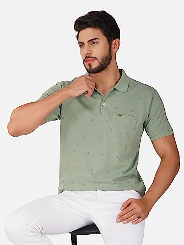 Image of PRORIDERS Half Sleeve Cotton Blend Regular Fit Men's Polo with Snap Button and Floral Print for Casual wear T-Shirt