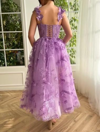 3D Butterflies Long Prom Dresses for Teens Spaghetti Strap Evening Party Gowns with Pocket2