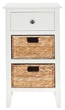 SAFAVIEH Home Collection – Everly Vintage White 3-Drawer Side Table with Woven Basket Storage, Fully Assembled Coastal Cottage Accent Table (AMH5743B)