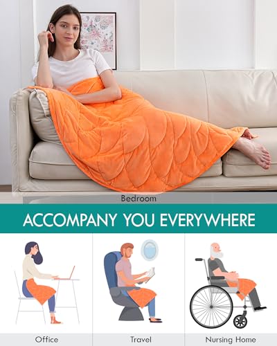 Image of Kaisa Weighted Lap Blanket 7 lbs 41 inch x 53 inch, Cozy Luxury Crystal Velvet Small Weighted Blanket for Adults, Portable Travel Weighted Blanket for Relaxation, All-Season Blanket, Machine Washable, Orange