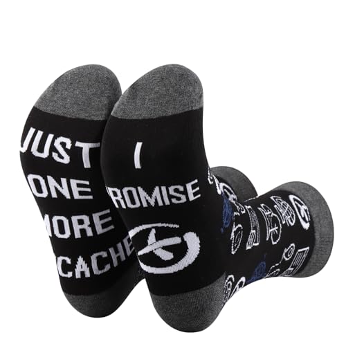 PLITI Geocaching Gift Geology Lover Rock Collector Gift Just one more geocache I promise Geologist Socks Outdoor Lover Gift (UK, Alpha, One Size, Regular, Regular, more geocache SockU)