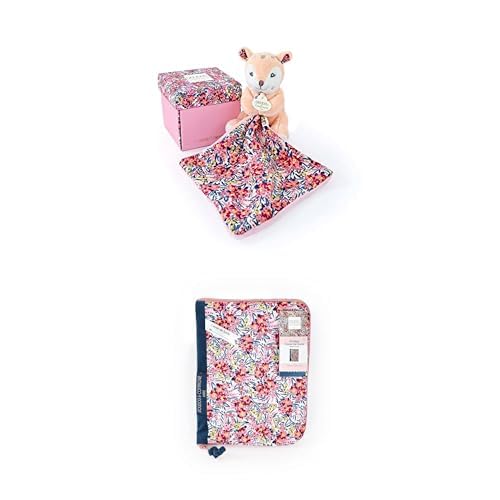 Lot Doudou et Compagnie BOH'AIME : Pantin Faon avec Doudou 12cm Beige + Protège Carnet de Santé Rose Fleuri 22cm - Boîte Cadeau Fleur - Pour Bébé Fille/Garçon - Garantie Doudou Perdu - DC4017 + DC4035