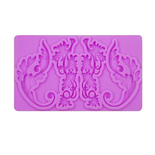 Infovox Baroque Silicone Fondant Molds, 5-Piece Purple Decorative Scroll Pattern Cake Molds Set for Cake Decorating, Clay Crafts