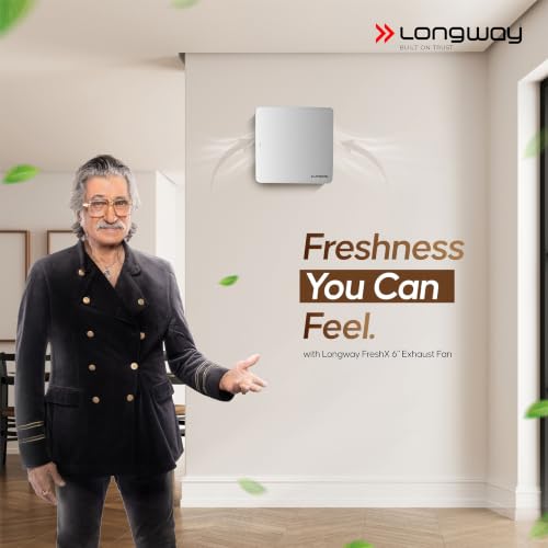 Image of LONGWAY FreshX 6 Inch 150 mm Energy Efficient Exhaust Fan | High Speed Powerful Motor | Noiseless Operation & Easy to Clean | Suitable for Bathroom, Kitchen, Office | 2 Years Warranty (Silver)