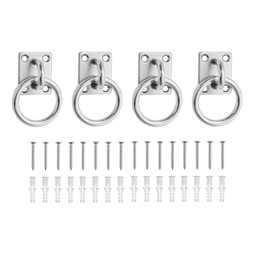 FINELYCR 4 Piezas Ganchos Anclaje Pared, Ojal 0,5 mm Acero Inox Argollas para Pared, Cuadrado Anillo para Atar Caballos, con 16 Tornillos y Tubo de Expansión, para Establos, Barcos, Máquinas