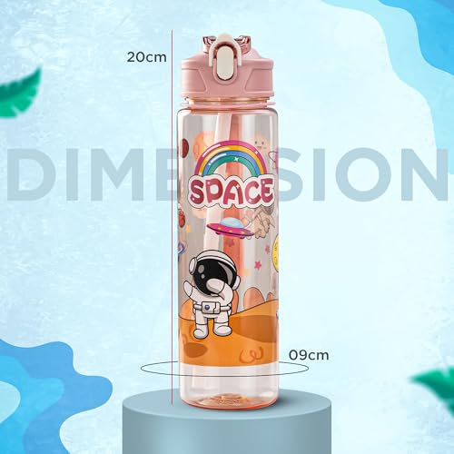 Image of BAYBEE Galaxy Kids Water Bottle 800ml | Leak-Proof Baby Sipper Bottle with Flip Lock Lid & Silicone Straw | BPA-Free School Water Bottle for Boys & Girls, Drinking Training Sipper Bottle Kids (Pink)