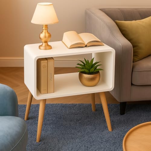 Image of ETIQUETTE ART Wooden Nightstand, End Table, Bed Side Table for Small Spaces Magazine Stand with Storage Engineered Wood Bookcase Wooden Bedside Table, Coffee Table, Living Room /Bedroom (White)