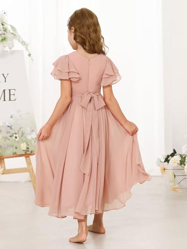 Dresses for Girls Ruffle Sleeve Flower Girl Dress Chiffon Toddler Pretty Wedding Party Bridesmaids Maxi Dress3