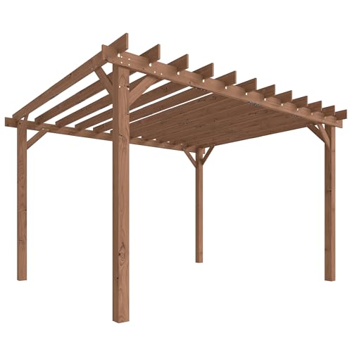 Outsunny 3.6 x 3 m Wooden Pergola Kit, Garden Pergola Gazebo Grape Trellis with Triangle Supports, Crossing Beams for Climbing Vines, Flowers, Sun Shade Shelter for Grill, Patio, Maple Wood-effect