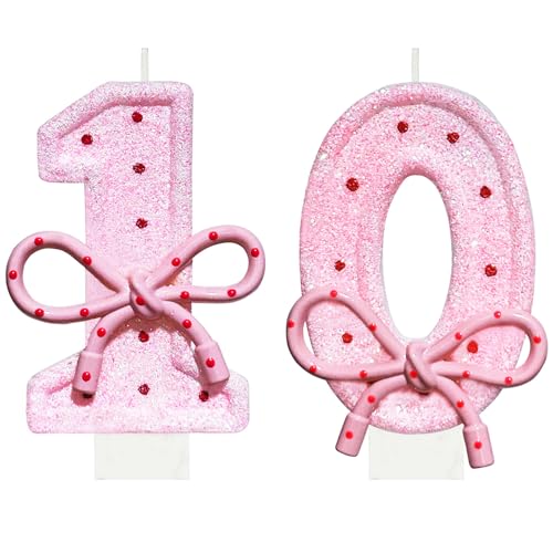 Pink Bow 10th Birthday Candle, Coquette Birthday Party Decorations for Girl