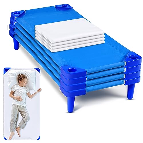 Burbell 8 Pcs Stackable Daycare Cots for Kids with Sheets 54' l x 23' W T Kids Cots Furniture Bed Frames...