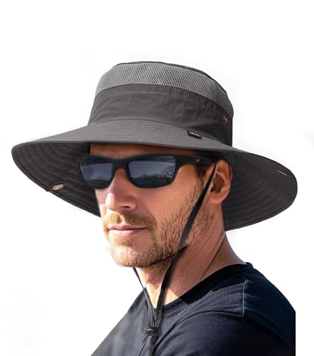 FURTALK Sun Hats for Men Women Fishing Hat UPF 80+ Breathable Wide Brim Hiking Summer UV Protection Bucket Hats Dark Grey