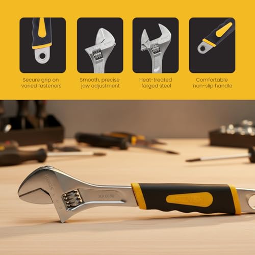Image of 12 Inch (300mm) Adjustable Spanner Wrench (36MM MAX JAW) |SH-11075E| High Carbon Steel Forged, Polished Nickel Finish, Dual-Grip Handle, Laser Scale. For DIY and Professionals