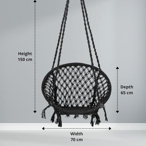 Image of Swingzy Swing for Adults /Cotton Round Swing for Adults /Jhula for Adults /Perfect Round-Shaped Swing Chair /Swing for Balcony (Black, Without Accessories)