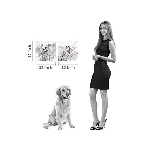 Abstract Picture Bird Wall Art: Animal Birds On Reed Watercolor Artwork Prints On Canvas For Bedroom (12” X 12” X 2 Panels) #TOP5