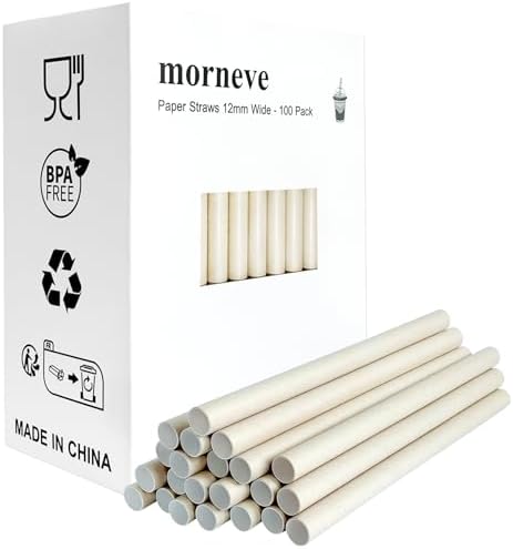 Bubble Tea Straws Disposable Paper Straws Extra Super Wide 0.5 Inch Large for Boba Smoothie Jumbo Drinks Milkshake Slushy Party Supplies Art Craft Handmade Decorations, Kraft 100 PCS