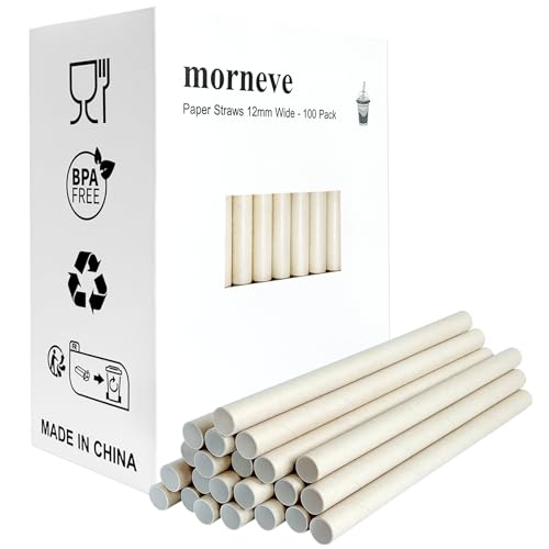 Lot de 100 pailles jetables en papier kraft extra larges de 1,3 cm pour boba, smoothie, boissons, milkshake, malts, fournitures de fête artisanales, décorations faites à la main