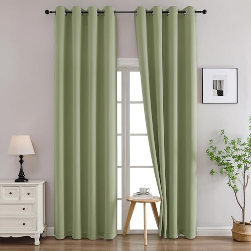 Image of Simplebrand Sage Green Curtains for Bedroom Living Room 96 Inches Long 2 Panels Set, Room Darkening Thermal Insulated Curtains & Drapes, Solid Grommet Noise Reducing Window Treatment, W50 x L96 Inch