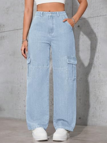 Image of Tagas Women Cargo Jeans | Women,s Cargos-Pants | (Women's) Denim Cargo's Pants || Cargo,s for Woman || Oversized-Jeans for Woman's || Loose Jeans Pant for Woman,s