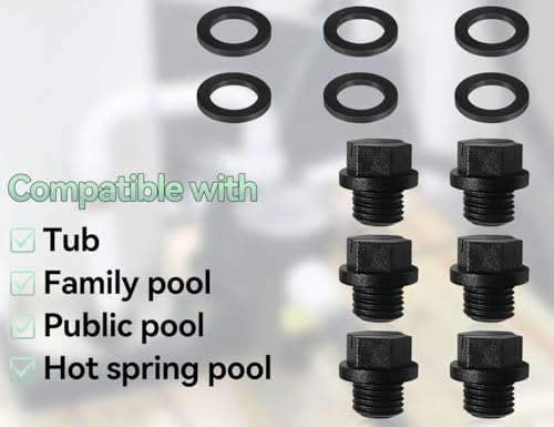 AOYEGIC 6 Stück Pool Ablassschraube,Teile Für Poolpumpen,Ablassstopfen,Rohrstopfen,Pool Pump Parts,Pipe Plug mit Dichtungen,Kompatibel mit Hayward Spx1700fg Pool Ablassschraube(Schwarz)