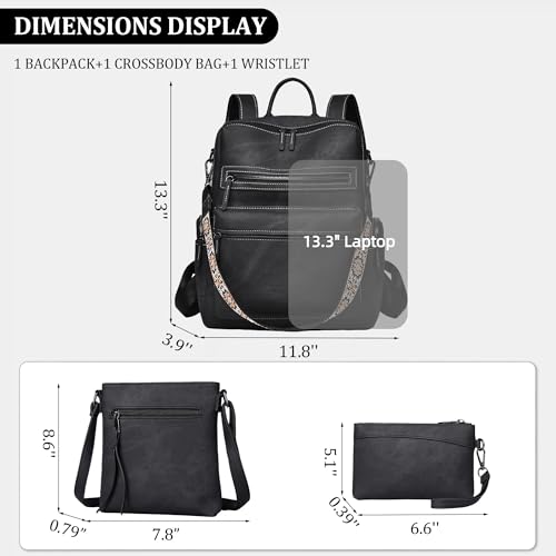 Image of Backpack Purse for Women Pu Leather Travel Backpack Fashion Designer Shoulder Bag Ladies Convertible Handbags (Inky Black)