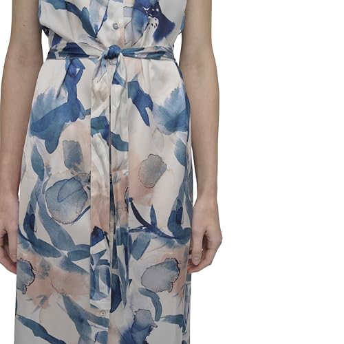 Image of DKNY Women's Satin Sleeveless Collared Button Front Midi Shirtdress