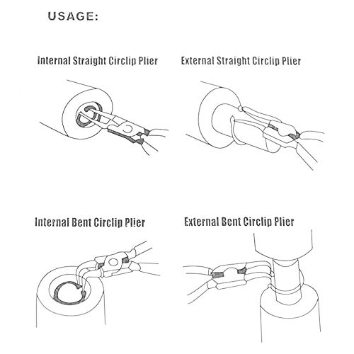 Alicates de clip de 4 piezas de 6 pulgadas con puntas rectas dobladas internas y externas 7
