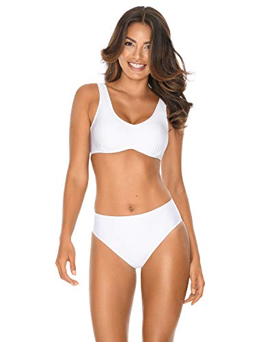 RELLECIGA Women's White Racerback Sports Bikini Top with High Waisted Bikini Bottom Size Medium