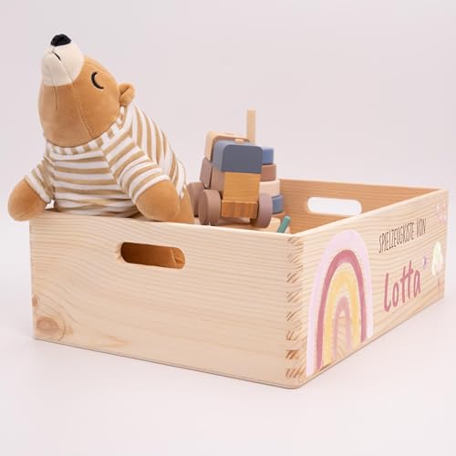Kidsmood - Spielzeugkiste aus Holz mit Wunschnamen | Aufbewahrungsbox Kinder Spielzeug & Bücher | Praktische Holzkiste als Deko Kinderzimmer oder als Personalisierte Geschenke Baby zur Geburt & Taufe