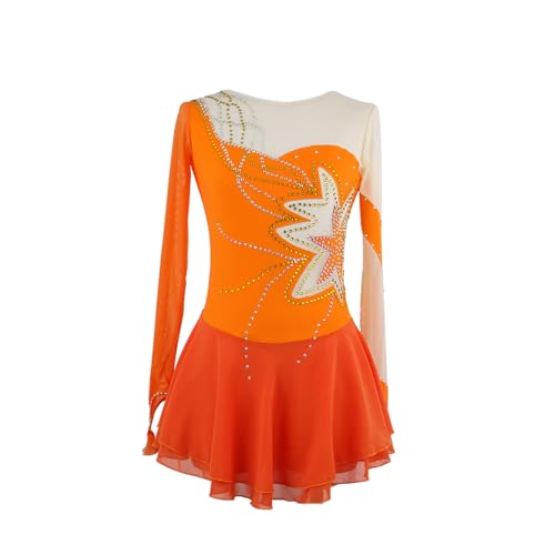 DIJITOO Vestido de patinação artística, fantasia de competição de strass linha floral, collant de da