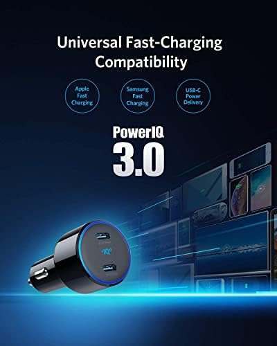 USB C Car Charger, Anker 50W 2-Port PIQ 3.0 Fast Charger Adapter, PowerDrive+ III Duo with Power Delivery for iPhone 13/13 Mini/13 Pro/13 Pro Max/12, Galaxy S10/S9, Note 9, iPad Pro and More