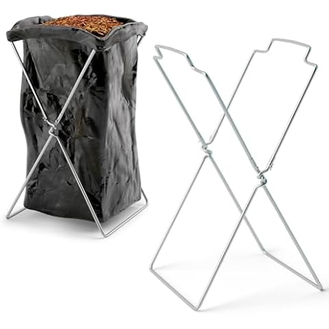 APQ Portable Trash Bag Holder Outdoor, 18 x 14 x 32 Inches. X-Frame Leaf Bag Holder Stand. 30-55 Gallons Metal Folding Trash Bag Holder. Trash Bag Stand Holder for Garden, Laundry, Yard Cover