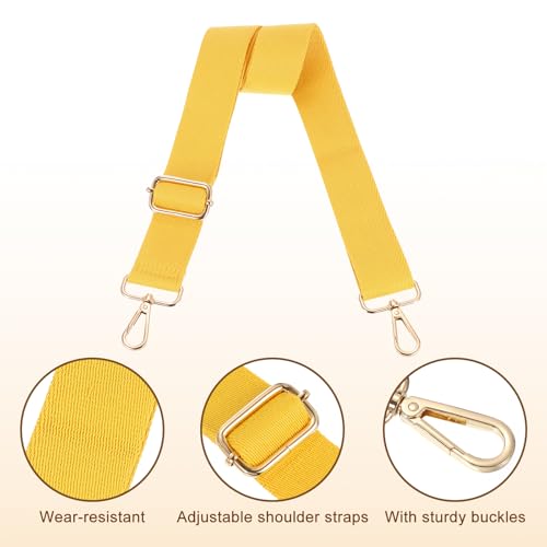 Image of uxcell Wide Shoulder Strap, 3.8cm Adjustable Purse Strap Replacement Crossbody Strap for Shoulder Bag Handbag, Ginger Yellow, Light Gold Pull Core Buckle