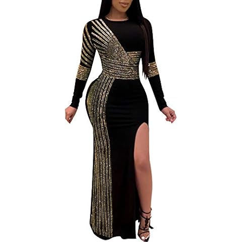 Women Sparkly Long Sleeve Evening Cocktail Gowns Vintage Split Party Wear Semi Formal Dress M Cover