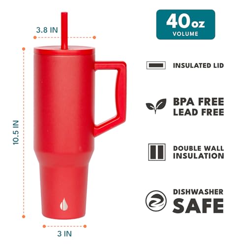 Image of Elemental Spill Proof 40oz Insulated Tumbler with Handle & Straw Travel Mug | Stainless Steel Commuter Travel Coffee Mug for Cold Beverages, Includes 2 Straws & a Spill Proof Lid for Everyday Use