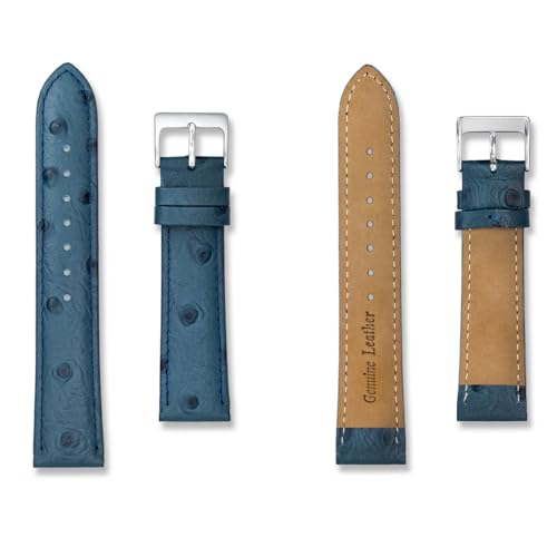 Ostrich Pattern Calf Leather Watch Strap | 20mm Blue | Gold and Silver Buckles | Exotic Luxury Vintage Band | Men and Ladies Watchstrap | Spring Bars and Tool Included (Blue, 20mm) - Image 5